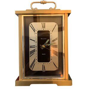 Vintage Bulova Carriage Clock Gold Desk Japan 4RE604